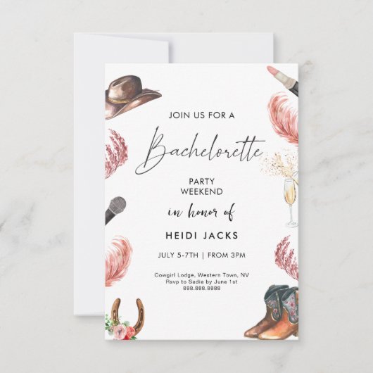 Western Bachelorette Party Invitation Rodeo Thema Kaart (Voorkant)