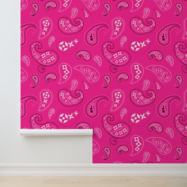 Western Bandana Paisley Pattern Bright Pink Behang (Applicatie)