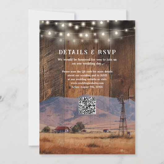 Western Barn Wood QR Code All In One Wedding Kaart (Achterkant)