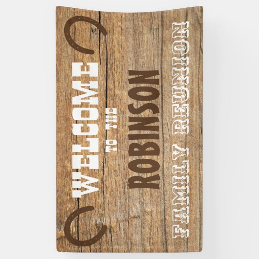 Western Barnwood Hoefijzer Family Reunion Banner (Verticaal)