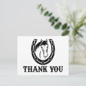 Western Bedankt Horse Hoefijzer Wedding Zwart Briefkaart (Staand voorkant)