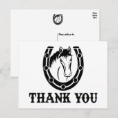 Western Bedankt Horse Hoefijzer Wedding Zwart Briefkaart (Voorkant / Achterkant)