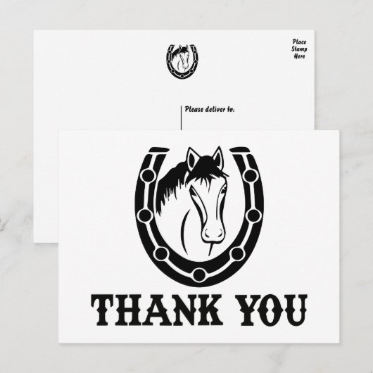 Western Bedankt Horse Hoefijzer Wedding Zwart Briefkaart (Voorkant / Achterkant)