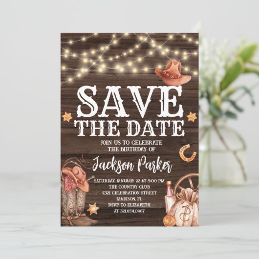 Western Bewaar de datum Verjaardagsland Verjaardag Kaart (Staand voorkant)