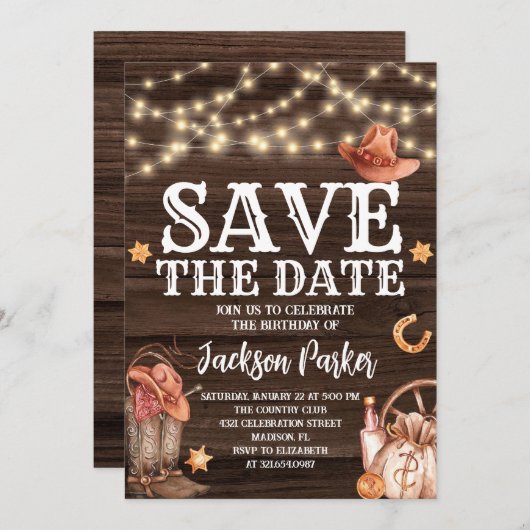 Western Bewaar de datum Verjaardagsland Verjaardag Kaart (Voorkant / Achterkant)