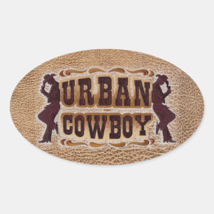 Western bewerkt leder Urban Cowboy Ovale Sticker