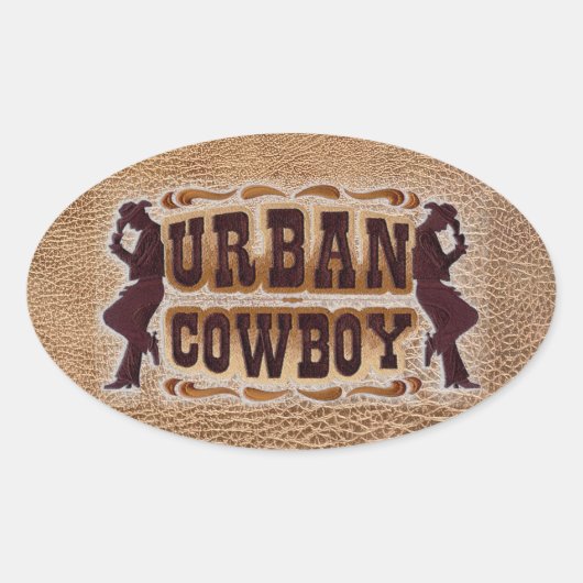 Western bewerkt leder Urban Cowboy Ovale Sticker (Voorkant)