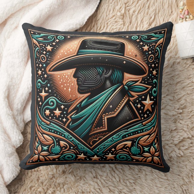 Western bewerkte lederen print cowboy kussen (Deken)