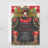 Western Black en Red Rose Mis Quince Invitation Kaart (Voorkant)