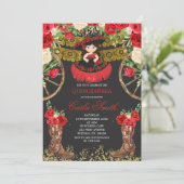 Western Black en Red Rose Mis Quince Invitation Kaart (Staand voorkant)