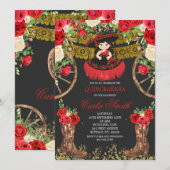 Western Black en Red Rose Mis Quince Invitation Kaart (Voorkant / Achterkant)