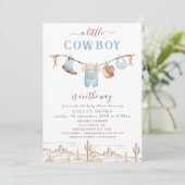 Western Blauw Bruin Clothesline Cowboy Baby shower Kaart (Staand voorkant)