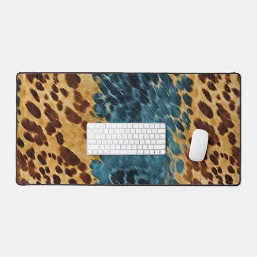 Western Blauw Bruin Goud Koeienhuid Bureaumat (Keyboard & Muis)