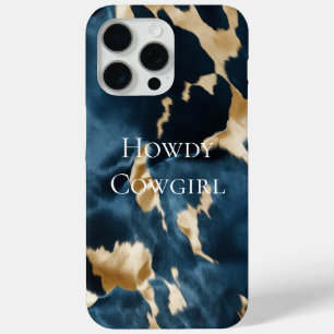 Western Blauw Bruin Goud Koeienhuid iPhone 15 Pro Max Hoesje