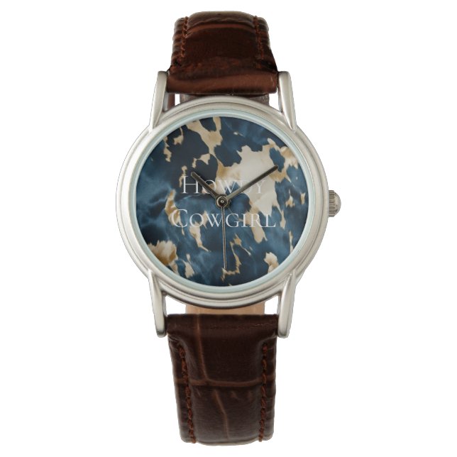 Western Blauw Bruin Goud Koeienhuid Horloge (Voorkant)