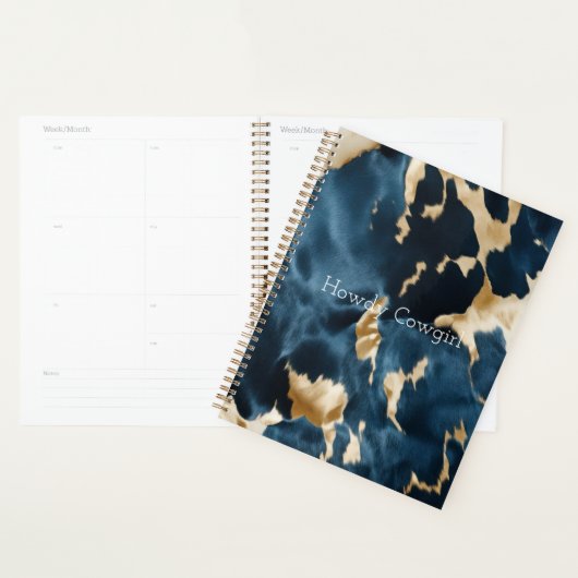 Western Blauw Bruin Goud Koeienhuid Planner (Display)