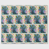 Western blauw cowboylaars met Rozen op waterkleur Cadeaupapier (Vlak)