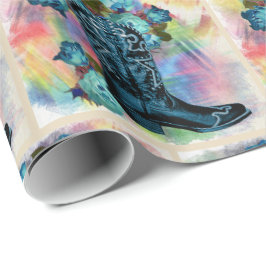Western blauw cowboylaars met Rozen op waterkleur Cadeaupapier