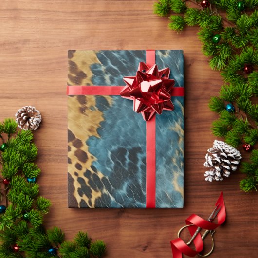 Western Blauw Goud Koeienhuid Cadeaupapier (Feestdagen Geschenken)