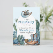 Western Blauw Klein Cowboy Rodeo Boy Baby shower Bedankkaart (Staand voorkant)