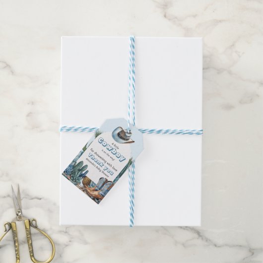 Western Blauw Klein Cowboy Rodeo Boy Baby shower Cadeaulabel (Met Touw)