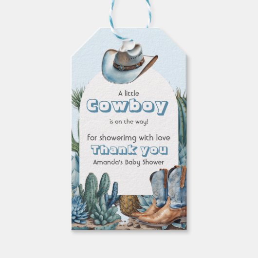 Western Blauw Klein Cowboy Rodeo Boy Baby shower Cadeaulabel (Voorkant)