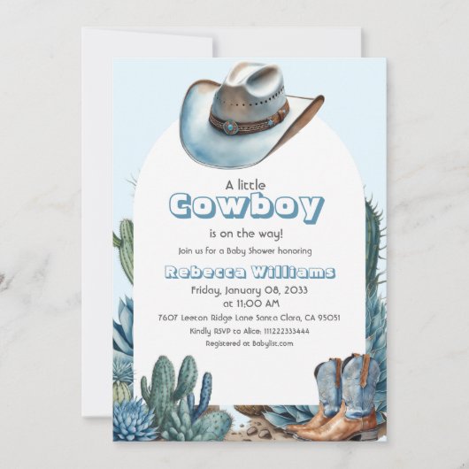 Western Blauw Klein Cowboy Rodeo Boy Baby shower Kaart (Voorkant)