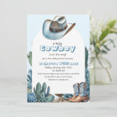 Western Blauw Klein Cowboy Rodeo Boy Baby shower Kaart (Staand voorkant)