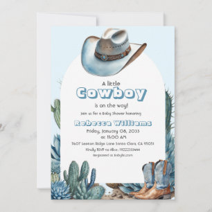 Western Blauw Klein Cowboy Rodeo Boy Baby shower Kaart