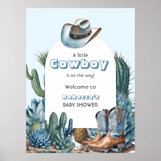 Western Blauw Klein Cowboy Rodeo Boy Baby shower Poster (Voorkant)