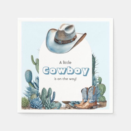Western Blauw Klein Cowboy Rodeo Boy Baby shower Servet (Voorkant)