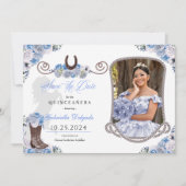 Western blauw quinceañera bewaar de datum foto kaart (Voorkant)