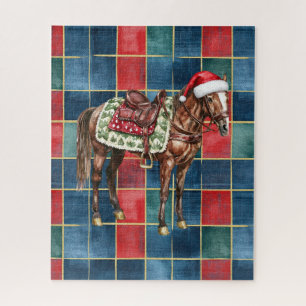 Western Blauw Rood Cowboy Cowgirl Paard Kerst Legpuzzel