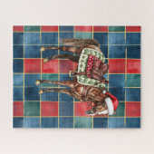 Western Blauw Rood Cowboy Cowgirl Paard Kerst Legpuzzel (Horizontaal)