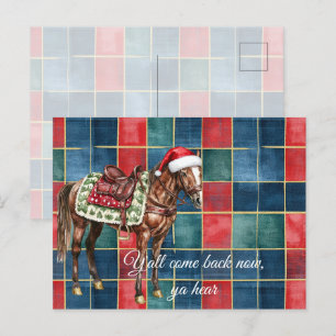 Western Blauw Rood Paard Vrolijk Kerstfeest Y'all Briefkaart