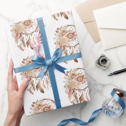 Western Blauw Roze Bloemen Droomvanger Verjaardag Cadeaupapier (Geschenken)