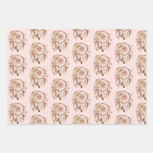 Western Blauw Roze Bloemen Droomvanger Verjaardag Inpakpapier Vel (Voorkant 3)