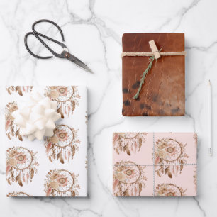 Western Blauw Roze Bloemen Droomvanger Verjaardag Inpakpapier Vel