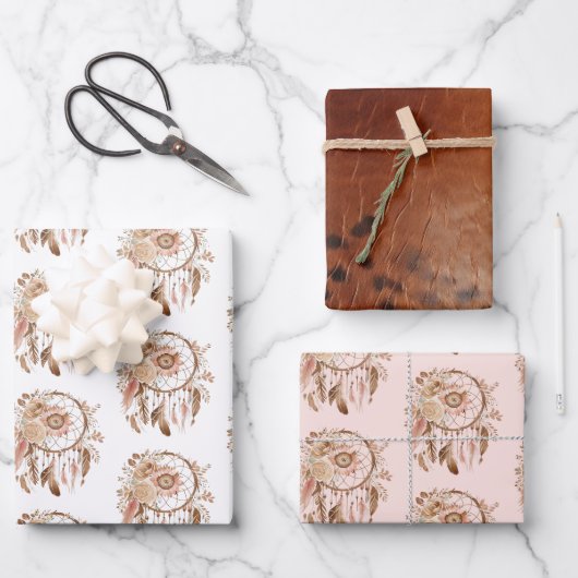 Western Blauw Roze Bloemen Droomvanger Verjaardag Inpakpapier Vel (Voorkant)