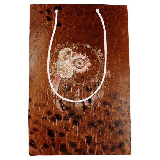 Western Blauw Roze Bloemen Droomvanger Verjaardag Medium Cadeauzakje (Voorkant)