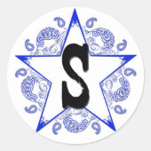 Western Blauw "S" Monogram Sticker (Voorkant)