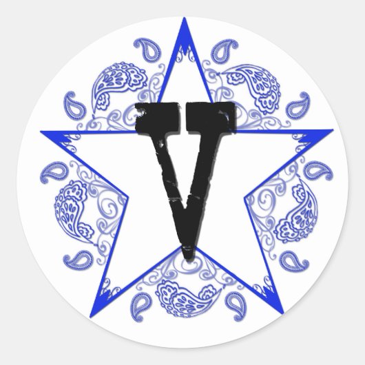 Western Blauw "V" Mongoram Sticker (Voorkant)