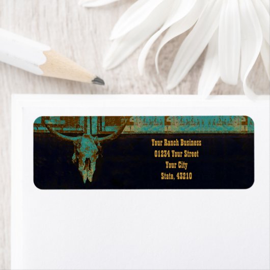 Western Blauwgroen bruin goud Roestend  Bull Skull Etiket (Insitu)