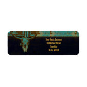 Western Blauwgroen bruin goud Roestend  Bull Skull Etiket (Voorkant)