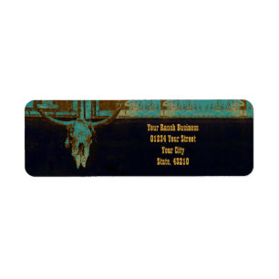 Western Blauwgroen bruin goud Roestend  Bull Skull Etiket