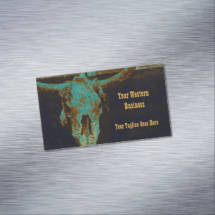 Western Blauwgroen bruin goud Roestend  Bull Skull Magnetisch Visitekaartje