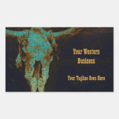 Western Blauwgroen bruin goud Roestend  Bull Skull Rechthoekige Sticker (Voorkant)