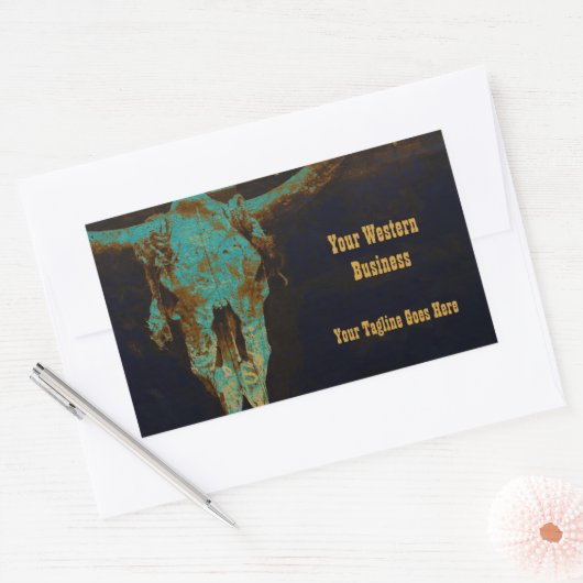 Western Blauwgroen bruin goud Roestend  Bull Skull Rechthoekige Sticker (Envelop)