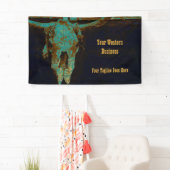 Western Blauwgroen bruin goud Roestend Bull Skull Spandoek (Insitu)