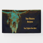 Western Blauwgroen bruin goud Roestend Bull Skull Spandoek (Horizontaal)